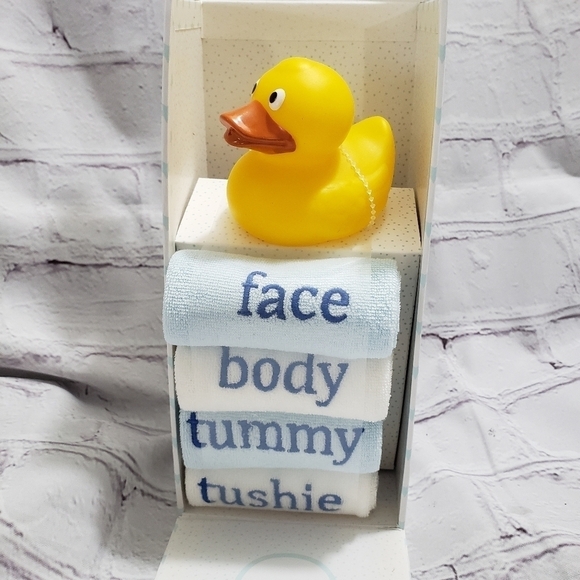 Mudpie Baby My First Bathtime Set New Washcloths Rubber Duckie Baby Shower Gift - Picture 2 of 8